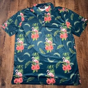 YATTA Golf Tropical Flamingo Print Polo Shirt